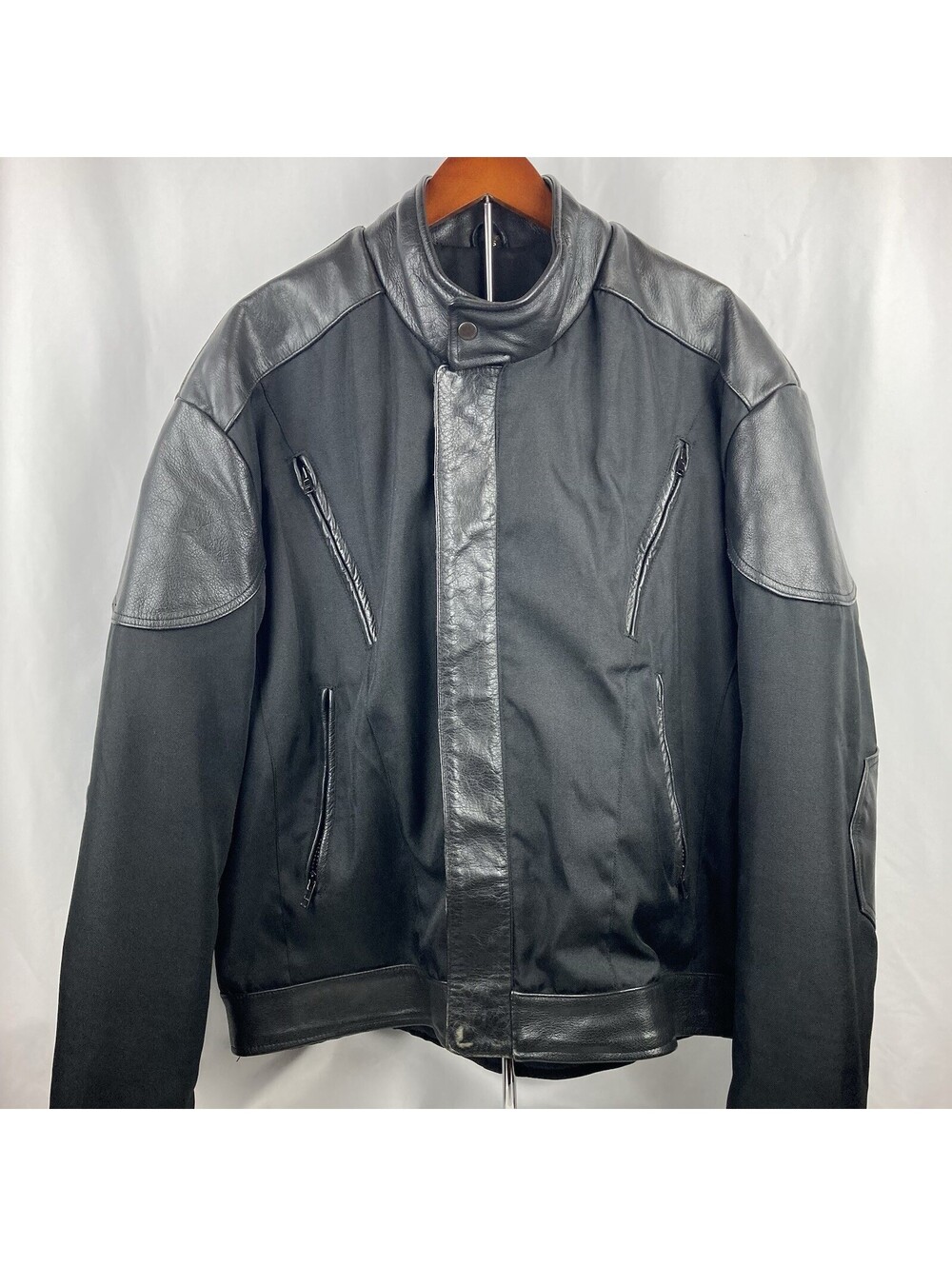 Men’s 46 (XL) Hot Leathers Motorcycle Jacket Black Leather Canvas Riding Gear